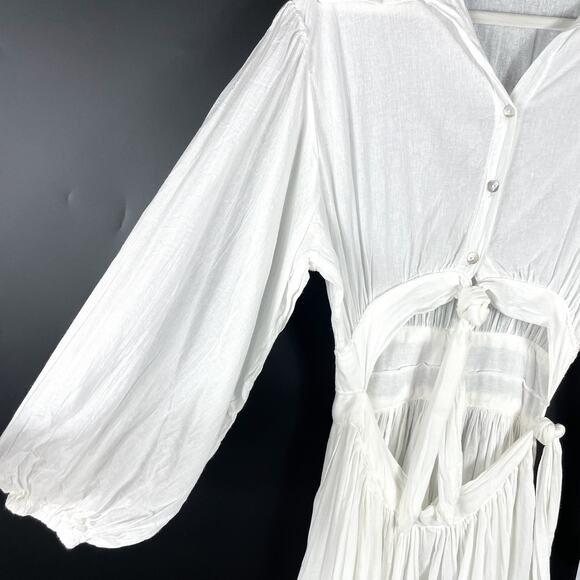 Jen's Pirate Booty Foreigner Dress White Cotton Tie Front Maxi Long Sleeve Sz XS - Picture 4 of 11